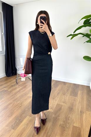 Lekasa Dark Blue Gold Toka Detaylı Elbise