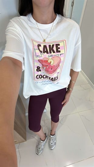 Lena Ekru Cake Baskılı Tişört