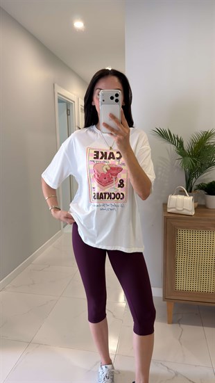 Lena Ekru Cake Baskılı Tişört