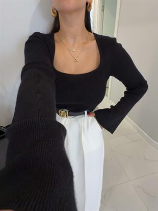 Lena Siyah  Kare Yaka Çelik Triko