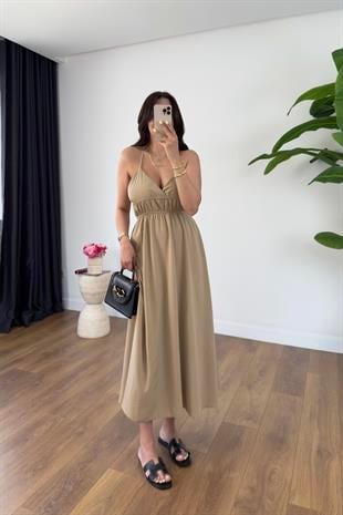 Lendy Vizon Lastik Sırt Detaylı Astarlı Askılı Elbise
