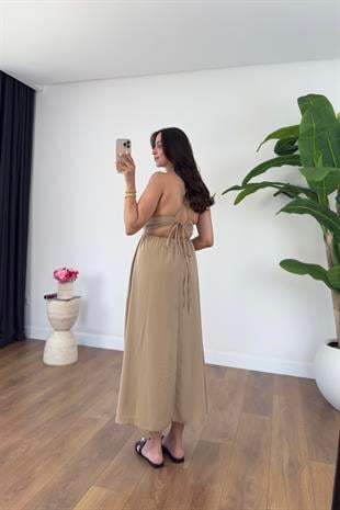 Lendy Vizon Lastik Sırt Detaylı Astarlı Askılı Elbise