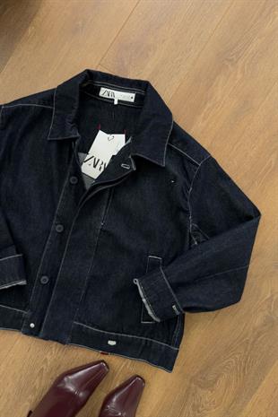 Lensa Dark Blue Gizli Düğme Detaylı Denim Ceket