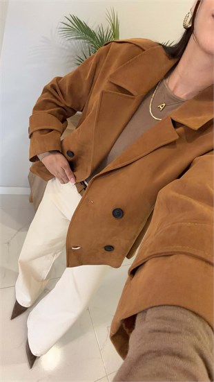 Lersa Camel Düğmeli Kısa Süet Ceket