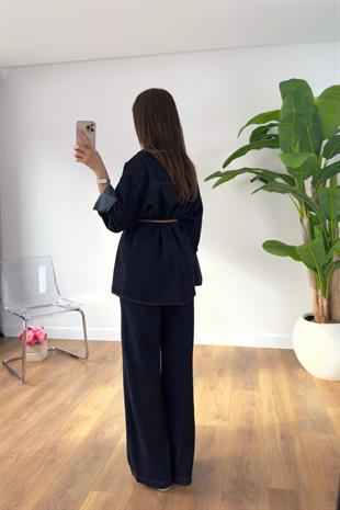 Lesina Dark Blue Gömlek Pantolon Kemerli Takım