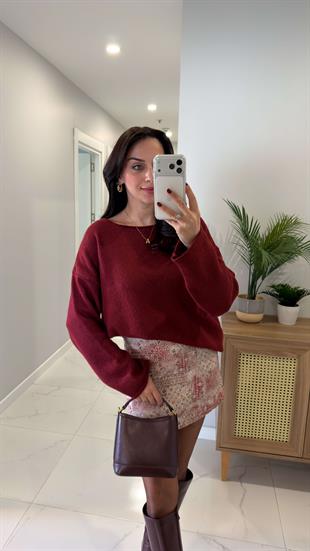 Lesiya Bordo Sırt Dantel Detaylı Triko