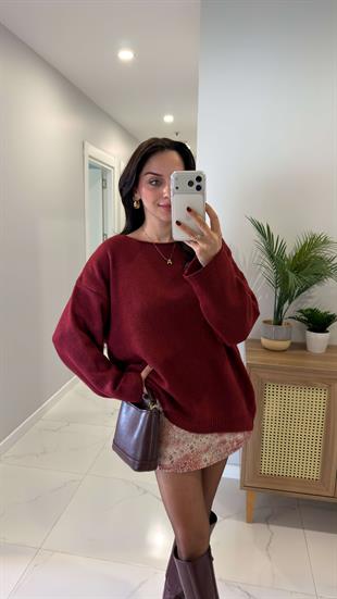 Lesiya Bordo Sırt Dantel Detaylı Triko
