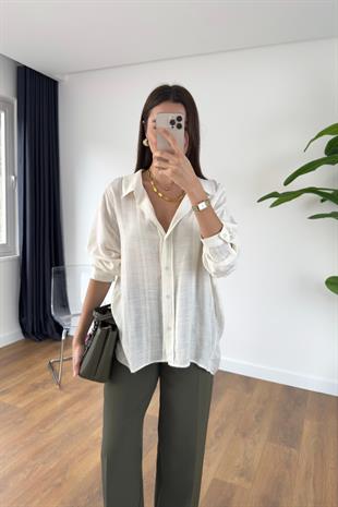 Lestane Beyaz Transparan Gömlek