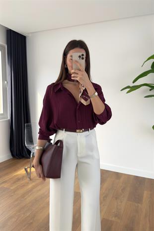 Lestane Bordo Transparan Gömlek