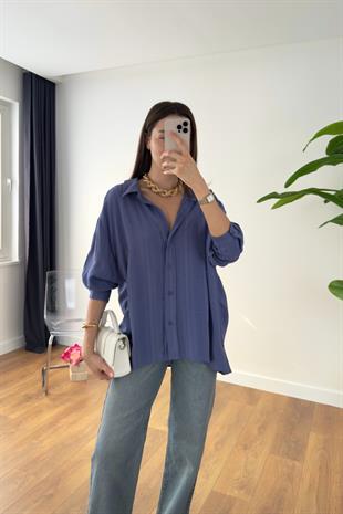 Lestane İndigo Transparan Gömlek