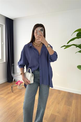 Lestane İndigo Transparan Gömlek