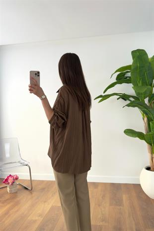 Lestane Kahve Transparan Gömlek