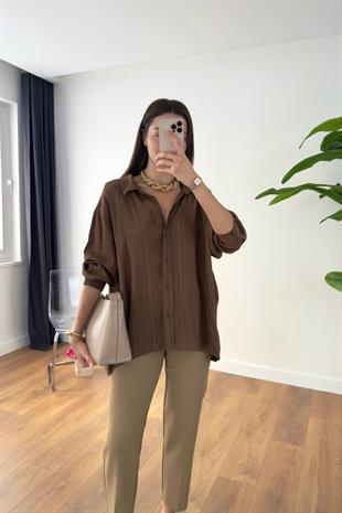 Lestane Kahve Transparan Gömlek