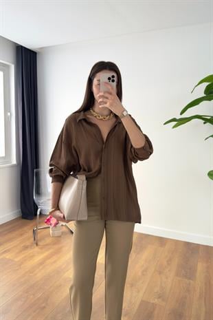 Lestane Kahve Transparan Gömlek