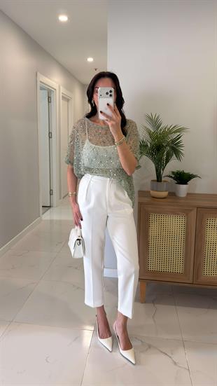 Lestry Beyaz Klasik Havuç Pantolon