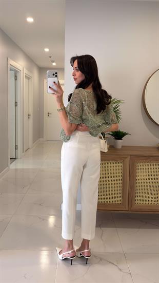 Lestry Beyaz Klasik Havuç Pantolon