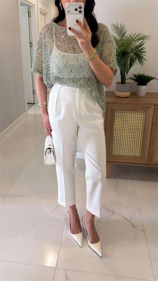 Lestry Beyaz Klasik Havuç Pantolon