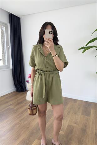 Levna Haki Kuşaklı Kısa Tulum