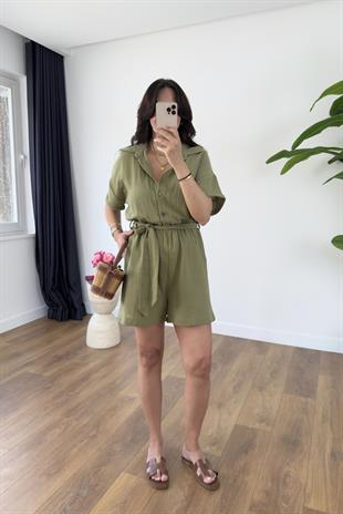 Levna Haki Kuşaklı Kısa Tulum