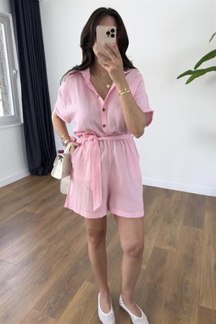 Levna Pembe Kuşaklı Kısa Tulum