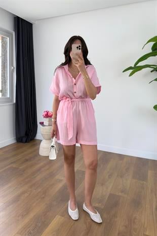 Levna Pembe Kuşaklı Kısa Tulum