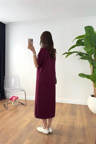 Leylima Bordo Ayıcık İşlemeli Elbise