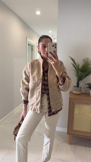 Leyora Camel Düğmeli Kaşe Ceket