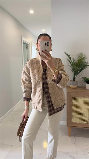 Leyora Camel Düğmeli Kaşe Ceket