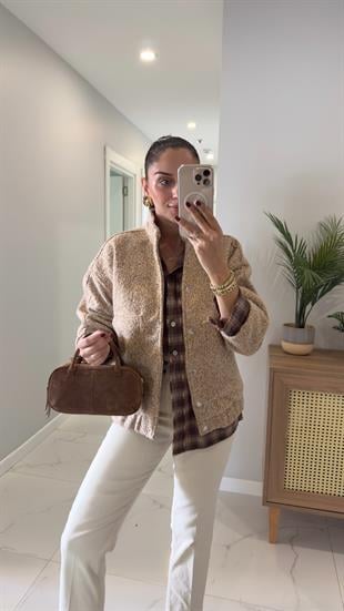 Leyora Camel Düğmeli Kaşe Ceket