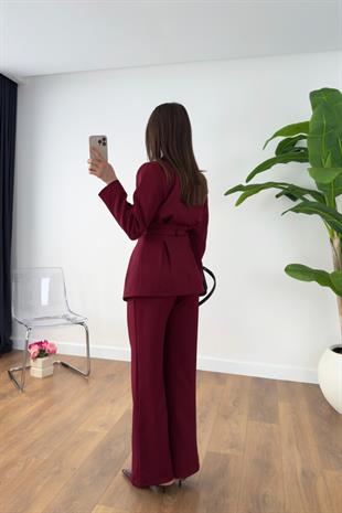 Leysina Bordo Tasarım Ceket Pantolon Takım