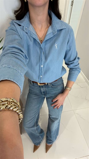 Ligsa Buz Mavi Logolu Denim Gömlek
