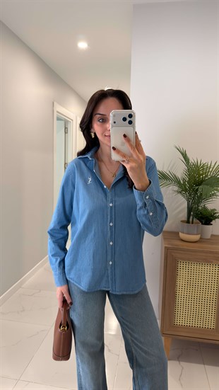 Ligsa Mavi Logolu Denim Gömlek