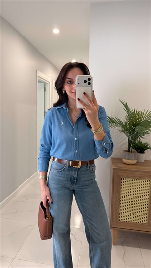 Ligsa Mavi Logolu Denim Gömlek