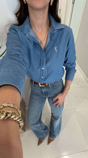 Ligsa Mavi Logolu Denim Gömlek