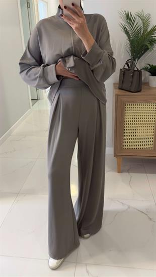Lilyana Haki Bel Oturmalı Kemerli Pantolon Takım