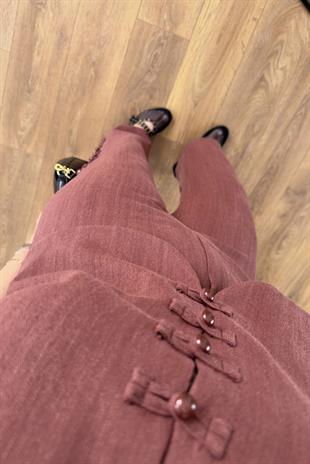 Lisa Kiremit Düğme Detaylı Yelek Pantolon Takım