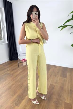 Lisa Sarı Düğme Detaylı Yelek Pantolon Takım