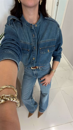 Listera Lacivert Cep Detaylı Düğmeli Denim Gömlek
