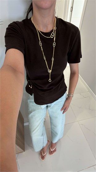 Listo Kahve Belden Tokalı Bluz