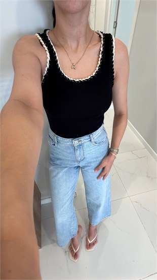 Liva Siyah Hasır Örgü Detaylı Atlet