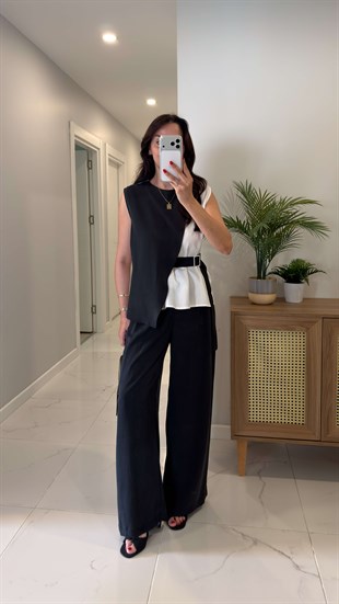 Liya Siyah Ekru Garnili Kemerli Takım