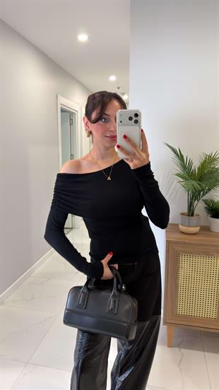 Locca Siyah Tek Omuzlu Bluz