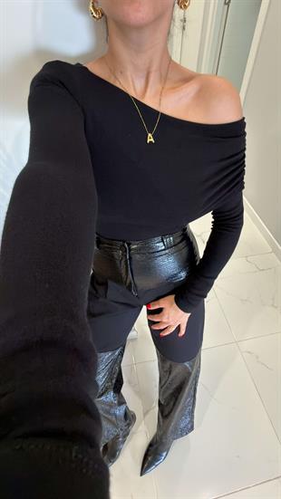 Locca Siyah Tek Omuzlu Bluz