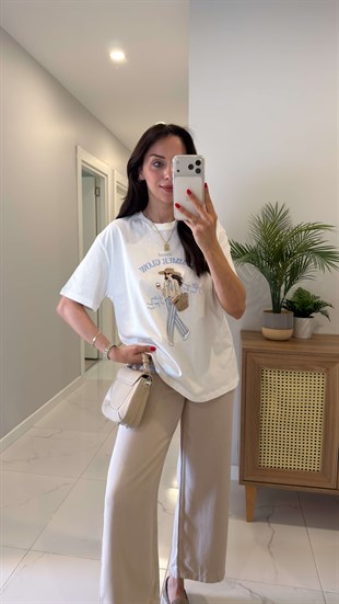 Loden Ekru Baskılı Tişört