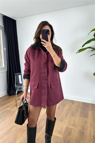 Lolasa Bordo Yaka Detaylı Kapak Cepli Ceket