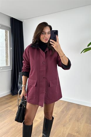 Lolasa Bordo Yaka Detaylı Kapak Cepli Ceket