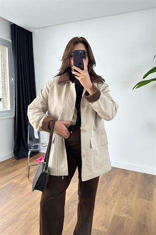 Lolasa Taş Yaka Detaylı Kapak Cepli Ceket