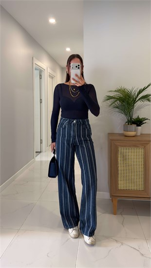 Loled Lacivert Çizgili Jean