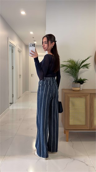 Loled Lacivert Çizgili Jean