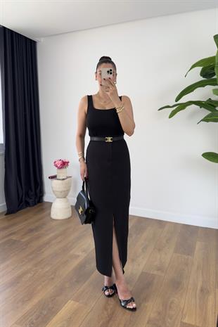 Lolita Siyah Önden Yırtmaç Detaylı Maxi Boy Etek